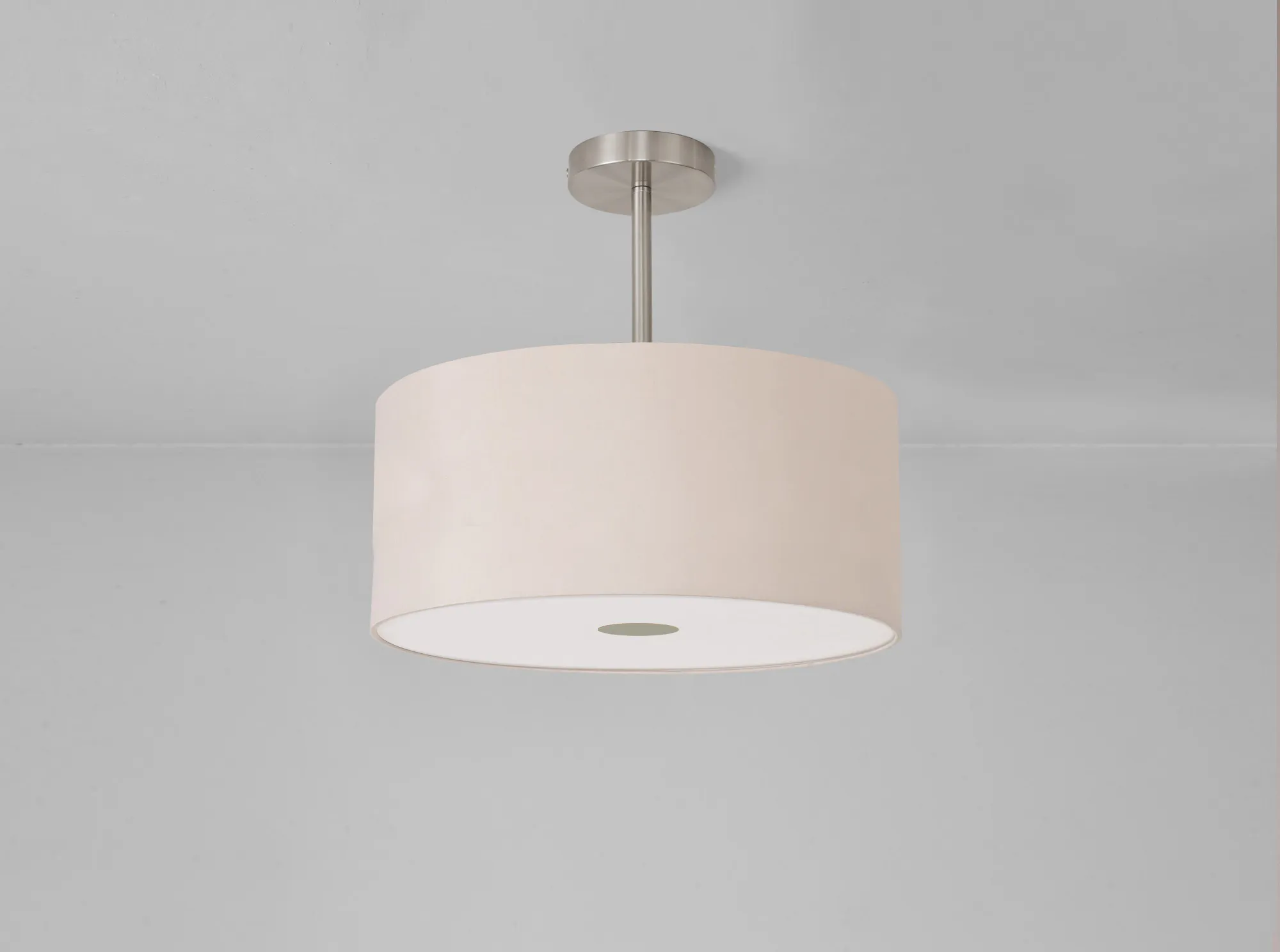 Baymont 40cm Semi Flush 1 Light Satin Nickel, Nude Beige/Moonlight, Frosted Diffuser DK0256  Deco Baymont SN NU
